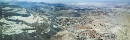 An aerial view of Chuquicamata, long time ago the biggest open pit mine in the world and an amazing representation of how we are consuming our world, incredible the amount of sand out of the ground