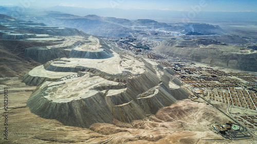 An aerial view of Chuquicamata, long time ago the biggest open pit mine in the world and an amazing representation of how we are consuming our world, incredible the amount of sand out of the ground photo