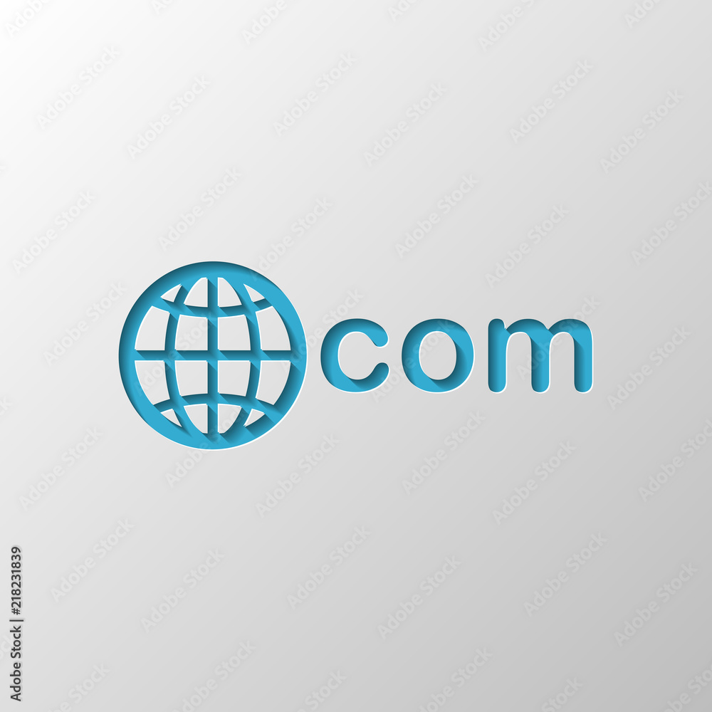 one of main domains, globe and com. Paper design. Cutted symbol one of main domains, globe and com. Paper design. Cutted symbol