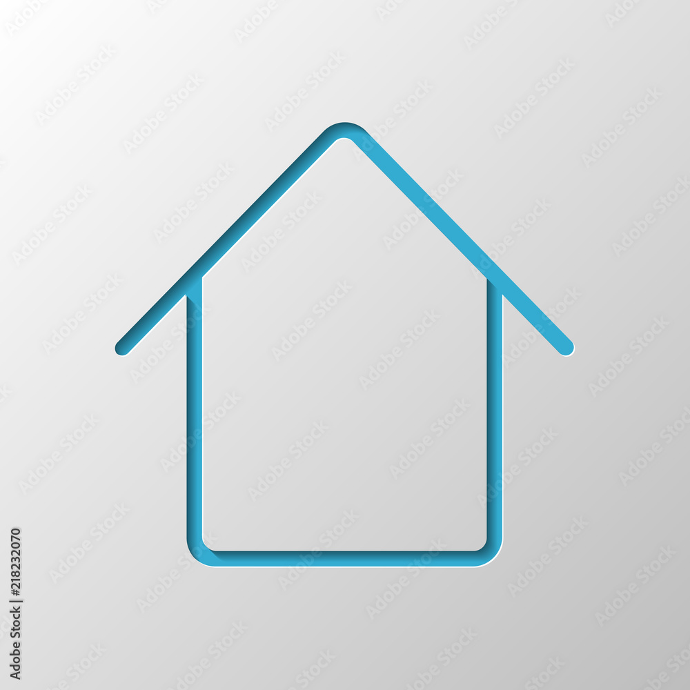 Simple house icon. Linear symbol, thin outline. Paper design. Cu Simple house icon. Linear symbol, thin outline. Paper design. Cu