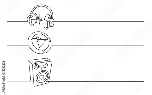 banner design - continuous line drawing of business icons: headphones, video file, audio speaker