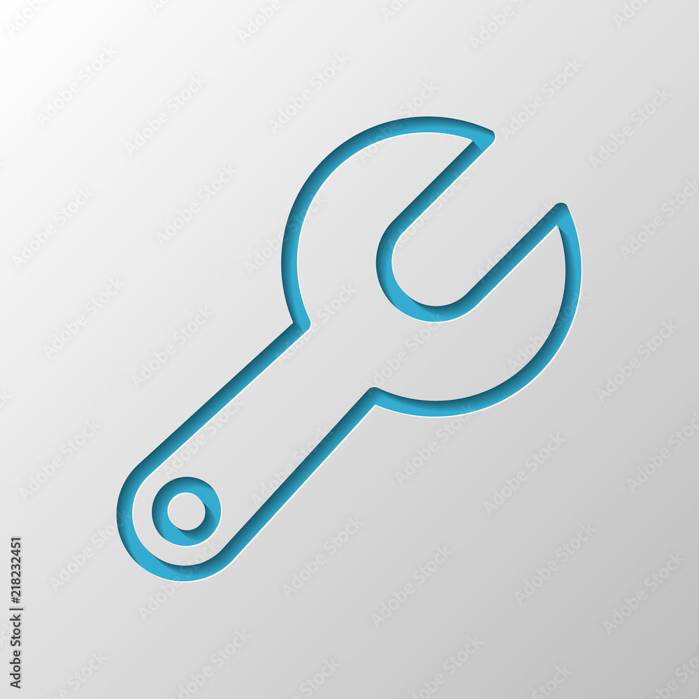 Simple wrench. Linear, thin outline. Paper design. Cutted symbol Simple wrench. Linear, thin outline. Paper design. Cutted symbol