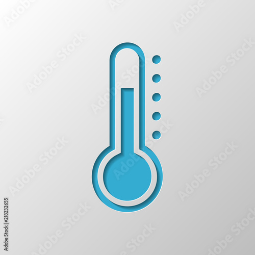 Simple thermometer icon. Paper design. Cutted symbol with shadow