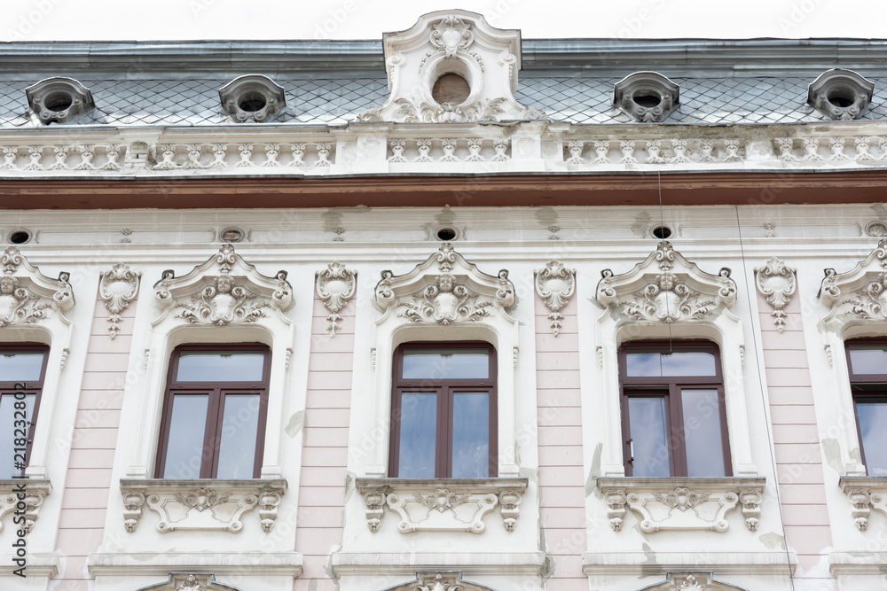 A beautiful, decorated facade of a tenement house in the  Lodz, Poland