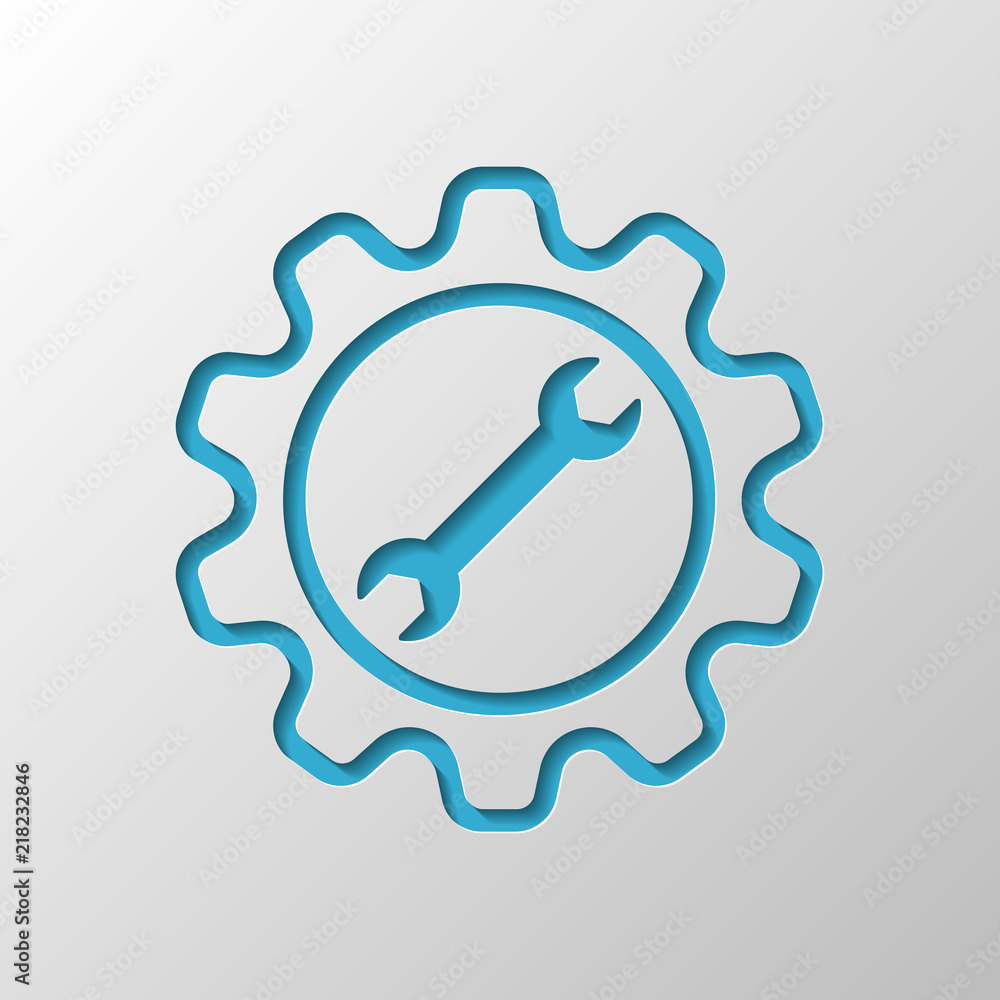 wrench in gear. Paper design. Cutted symbol with shadow wrench in gear. Paper design. Cutted symbol with shadow