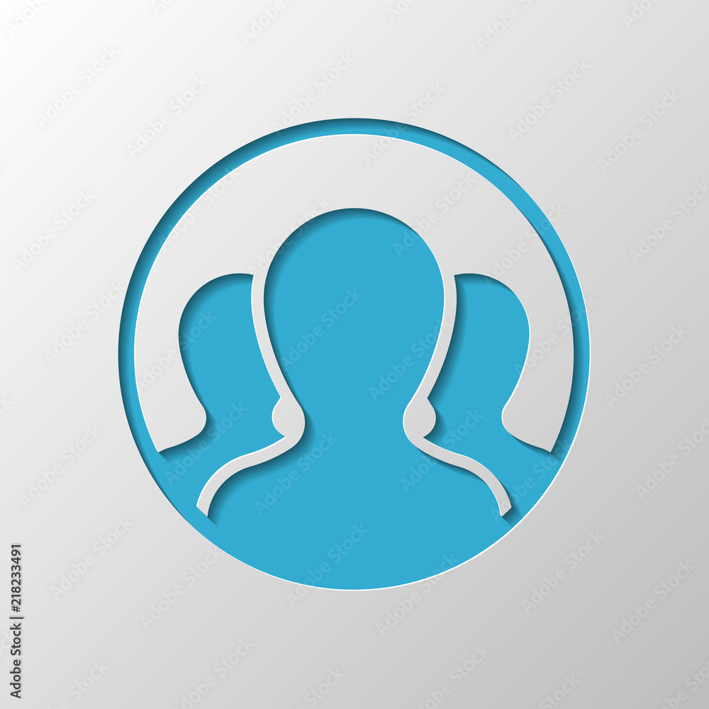 Team in circle, few person. Paper design. Cutted symbol with sha Team in circle, few person. Paper design. Cutted symbol with sha