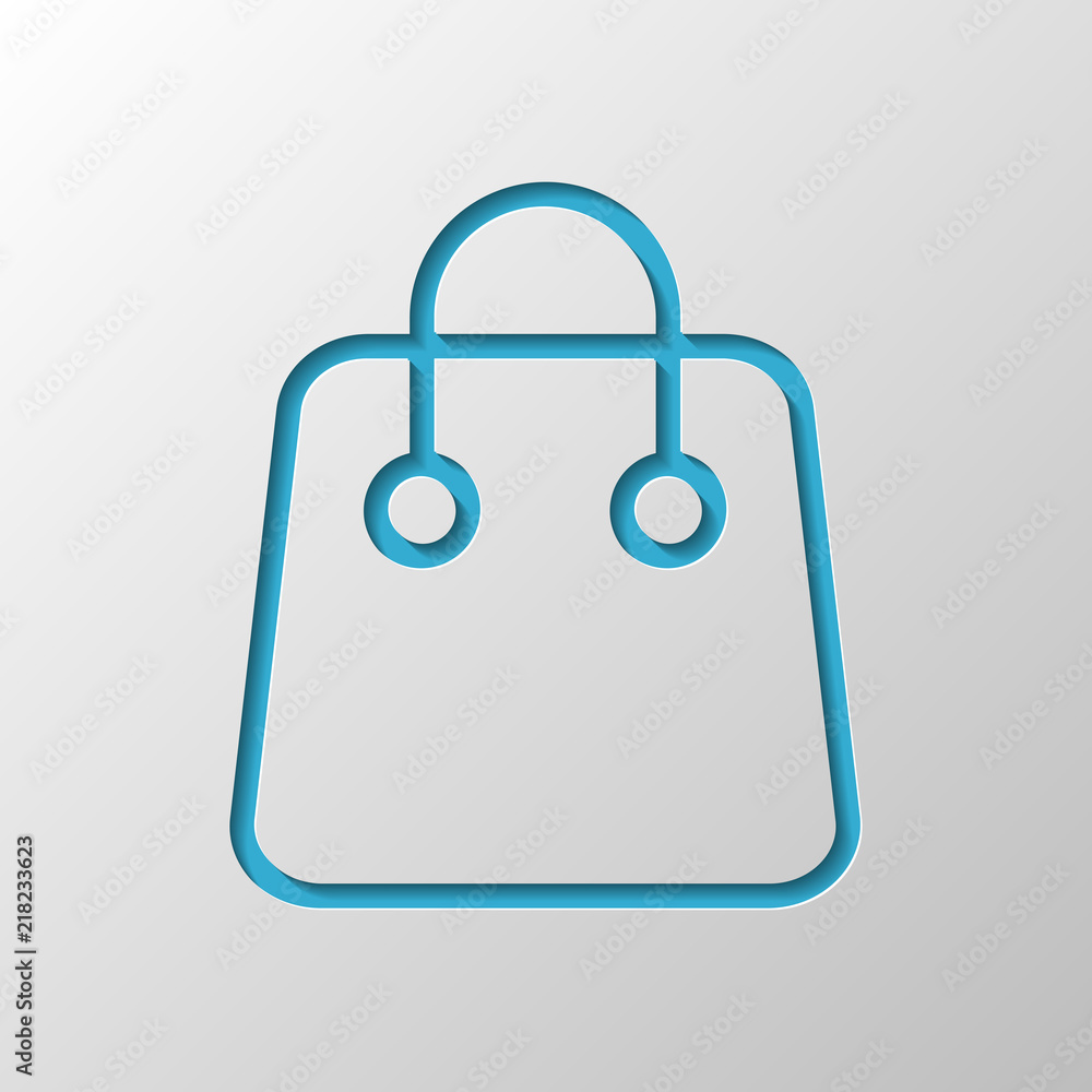 Shopping bag icon. Linear, thin outline. Paper design. Cutted sy Shopping bag icon. Linear, thin outline. Paper design. Cutted sy