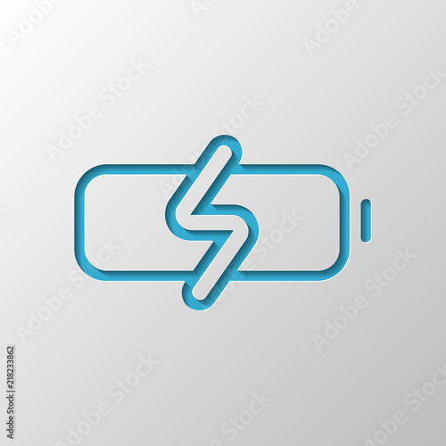 Simple charge battery, charging level. Paper design. Cutted symb