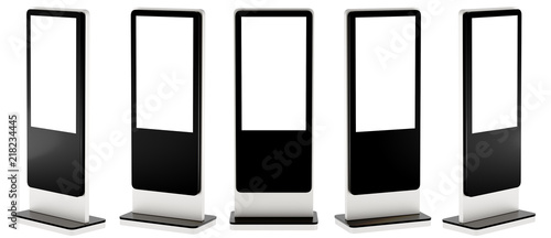 Vertical information display. It is located at different angles.  3D rendering. City Format mock up isolated on white background.