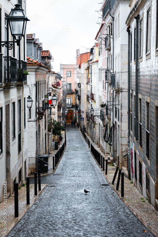 Narrow street in the Barrio Alto in Lisbon