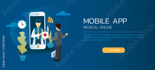 The professional doctor and Patient meeting advise application online on a smartphone. ,online medical app consultation concept.
