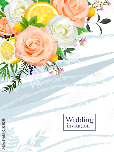  Wedding autumn invitation with flowers and fruit