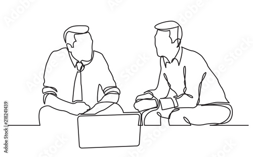 continuous line drawing of two businessmen sitting and talking