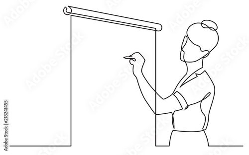 continuous line drawing of presenter drawing on presentation screen