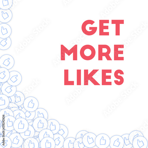 Social media icons. Get more likes concept. Falling scattered thumbs up. Enchanting abstract left bo