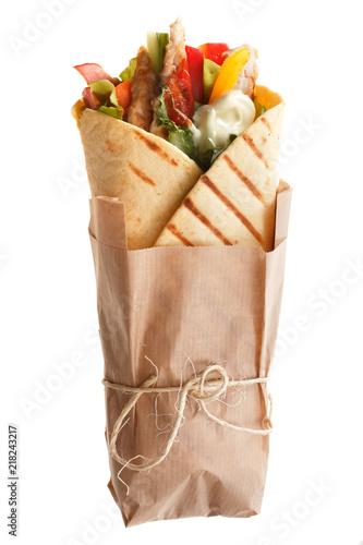 The Doner kebab (shawarma) isolated on a white background. photo