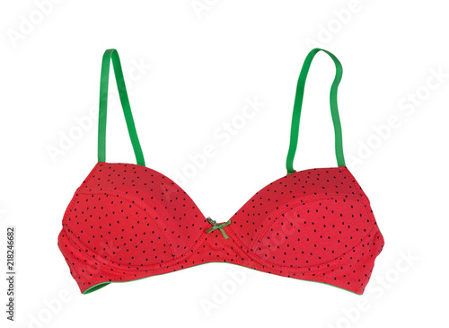 Red bra with green. Isolate on white