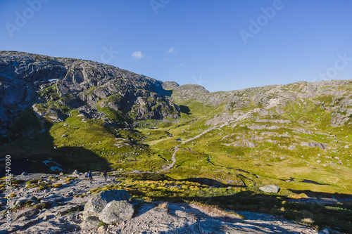Landscape travel on the way to the stone of the kjerag in the mountains kjeragbolten of Norway nature, mountains , the feeling of complete freedom 