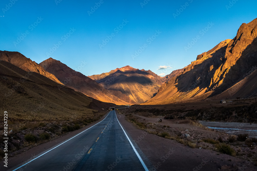 Sunset on Ruta 7 the road between Chile and Argentina through