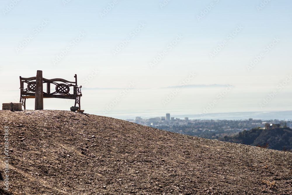 Stunning panoramic view of West Los Angeles from Kenter Trail Hike in Brentwood. Overlooking Santa Monica, Beverly Hills, Hollywood, Culver City with Downtown LA in the horizon.