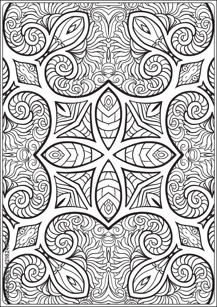 Abstract vector decorative ethnic mandala black and white seamless pattern. Outline hand drawing. Good for coloring page for the adult coloring book. Stock vector illustration. Abstract vector decorative ethnic mandala black and white seamless pattern. Outline hand drawing. Good for coloring page for the adult coloring book. Stock vector illustration.