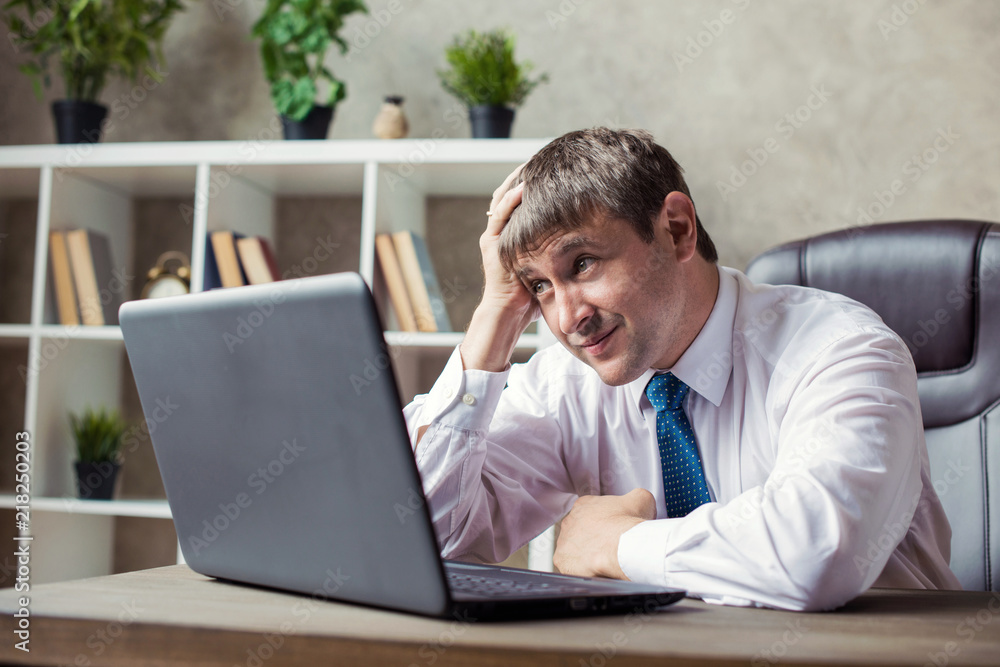 Office, finance, Internet, business, success and stress concept - Angry businessman Unsuccessful negotiations, emotions of despair. Office, finance, Internet, business, success and stress concept - Angry businessman Unsuccessful negotiations, emotions of despair.