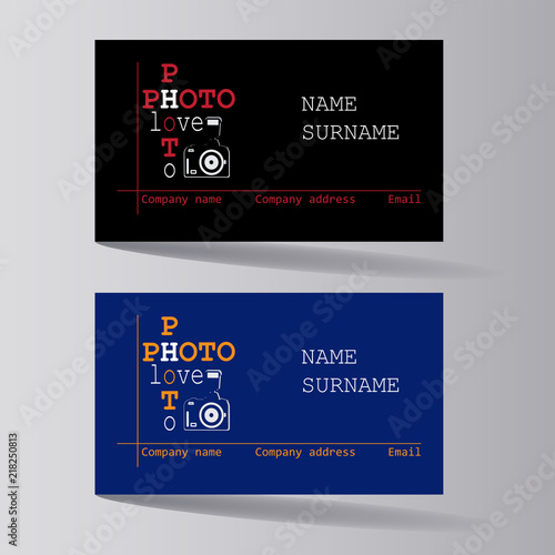 Business cards are black and blue. Set. Design of business cards for photo studio, atelier.
