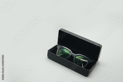 sunglasses in a case, leather box packaging