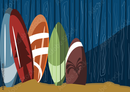 surfboard on wood backgrounds vector illustration 