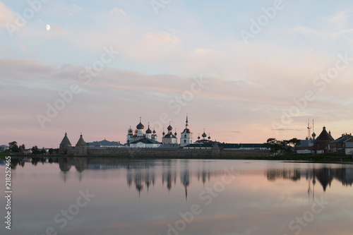 View of Solovetsky monastery in summer on sunset