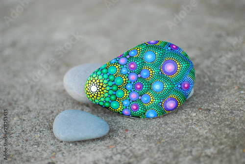 Dot Painted Rainbow Meditation Mandala Stone