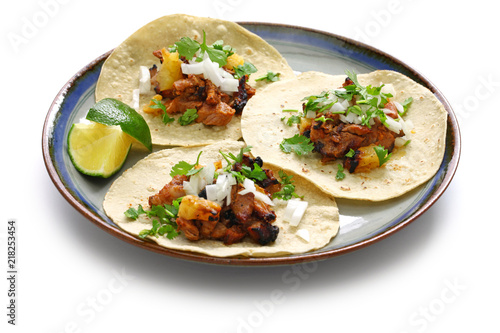 tacos al pastor, mexican food isolated on white background