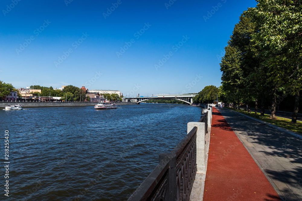 Coast of Moscow river in summer day. Russia.