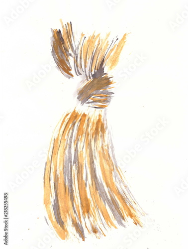 Drawing with watercolors: a stack of hay.