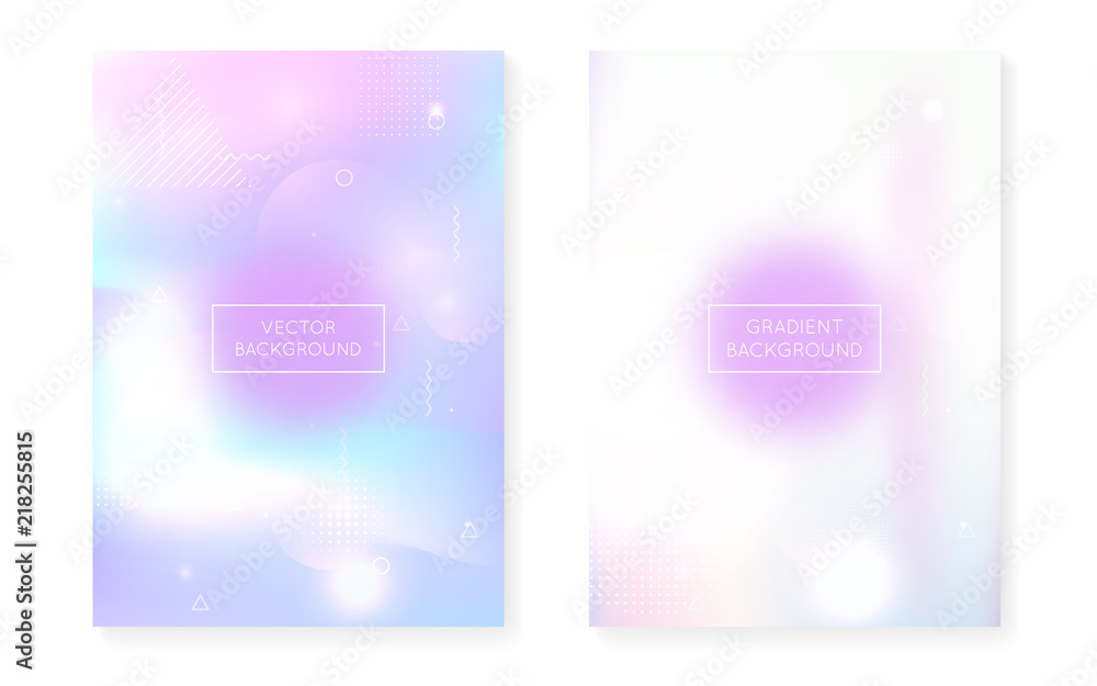 Memphis gradient set with liquid shapes. Dynamic holographic fluid with bauhaus background. Graphic template for flyer, ui, magazine, poster, banner and app. Colorful memphis gradient set.