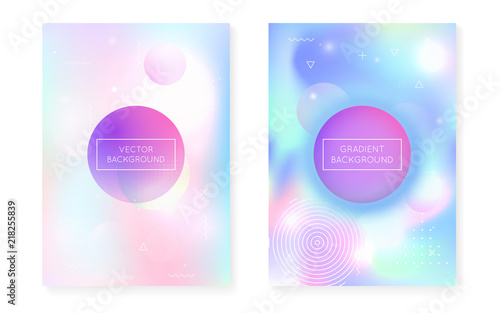 Fluid shapes cover with liquid dynamic background. Holographic bauhaus gradient with memphis. Graphic template for book, annual, mobile interface, web app. Vibrant fluid shapes cover.