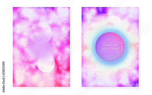 Fluorescent background with liquid neon shapes. Purple fluid. Luminous cover with bauhaus gradient. Graphic template for brochure, banner, wallpaper, mobile screen. Colorful fluorescent background.