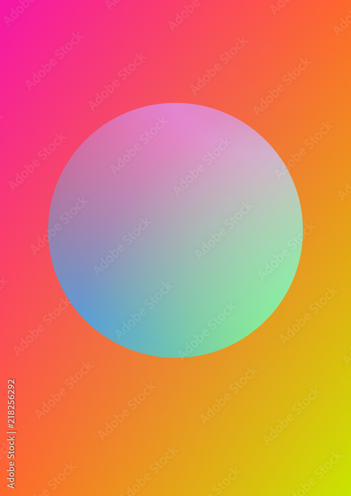 Holographic cover with radial fluid. Geometric shapes on gradient background. Modern hipster template for placard, presentation, banner, flyer, brochure. Minimal holographic cover in neon colors.