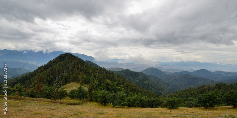 Obraz premium Treking in the mountains of the Borjomi-Kharagauli National Park in Lesser Caucasus. Borjomi, Georgia.