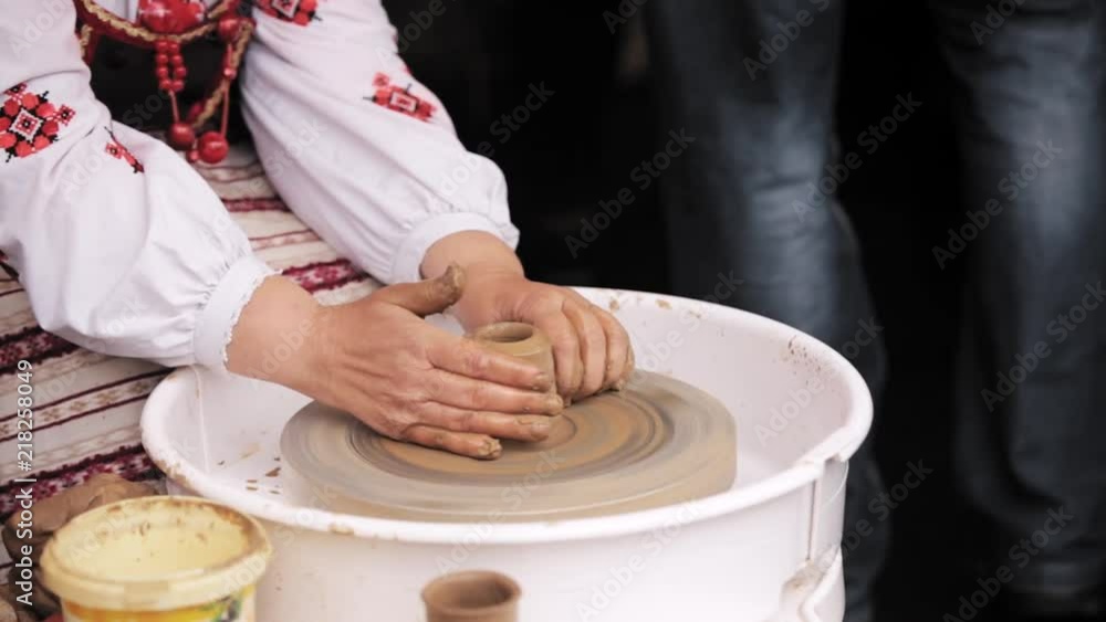 Process Of Creating A Clay Pot. Using Hands. Pottery Craft Wheel And Ceramic Clay Pot Process Of Creating A Clay Pot. Using Hands. Pottery Craft Wheel And Ceramic Clay Pot