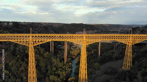 Aerial side view of the Malleco viaduct, Araucania region, Chile photo