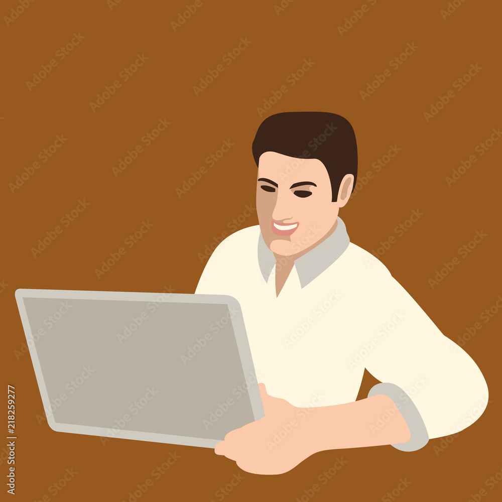 A man with a laptop in his hand  vector illustration flat 
