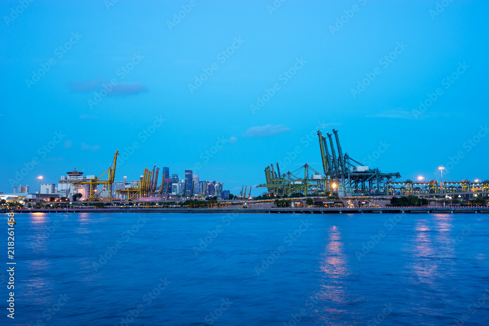 port in singapro at night