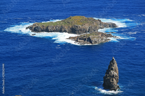 Motu Nui Island, with the smaller Motu Iti Island and the Motu Kao Kao Sea Stack as seen from Orongo Village on Easter Island, Chile photo