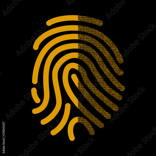 Fingerprint Signature In Binary Code. Illustration on the subject of Cybersecurity