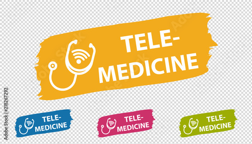 Brushstroke Banner Telemedicine - Colorful Vector Illustration - Isolated On Transparent Background