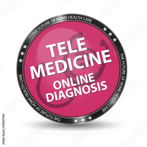 Pink Glossy Button Telemedicine Online Diagnosis - Vector Illustration - Isolated On White Background