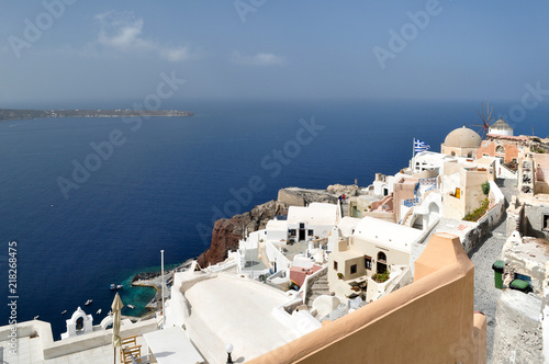 View of the Oia village and the Aegean sea.