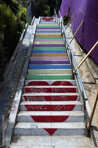 Public outdoor staircase under construction in sunlight Silver Lake Los Angeles L.A. California