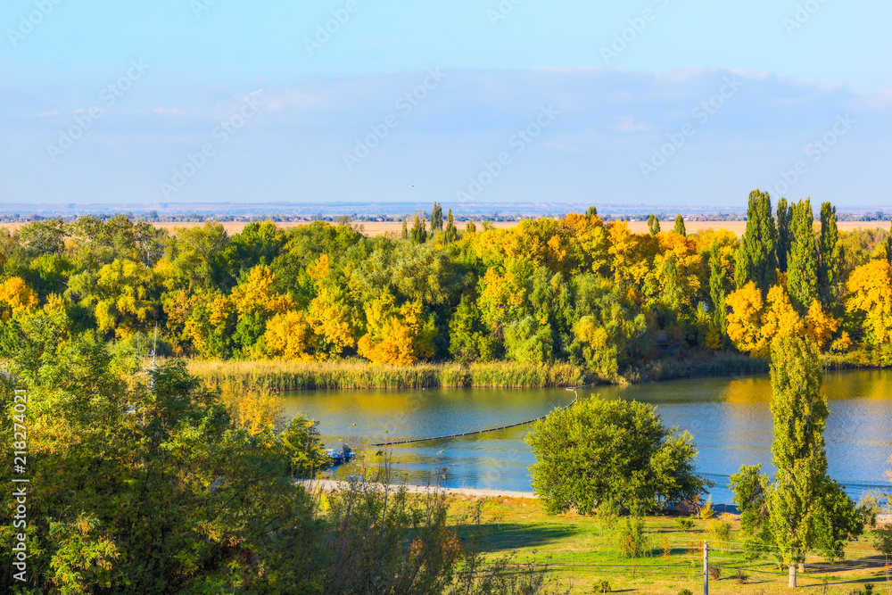 River landscape on a sunny autumn day